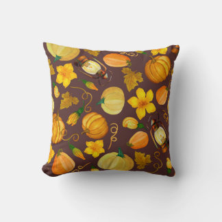 Pumpkin Harvest Autumn Watercolor Mönster Kudde