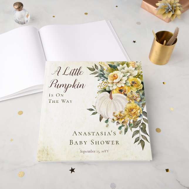 Pumpkin Harvest | Blommigt Baby Shower Guest Bok (Framsidan öppen)