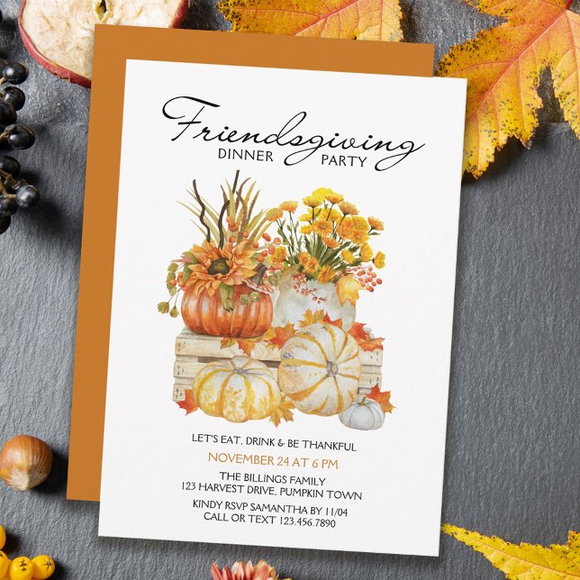 Pumpkin Harvest Fall Flowers Friendsgiving Middag Inbjudningar (Skapare uppladdad)