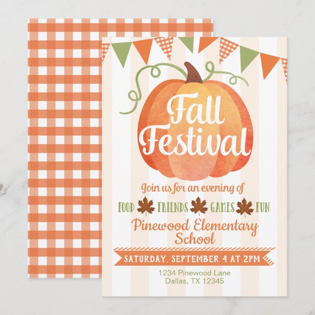 Pumpkin Harvest Fallfestival-inbjudan Inbjudningar (Fram/baksida)