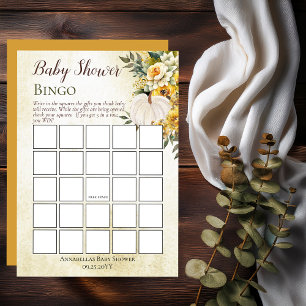 Pumpkin Harvest Guld Blommigt Baby Shower Bingo Inbjudningar