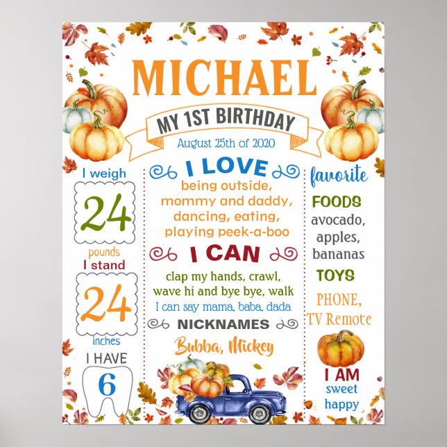 Pumpkin Harvest Halloween Birthday millestone Poster (Framsidan)