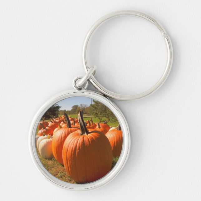 Pumpkin Harvest Rund Silverfärgad Nyckelring (Framsidan)