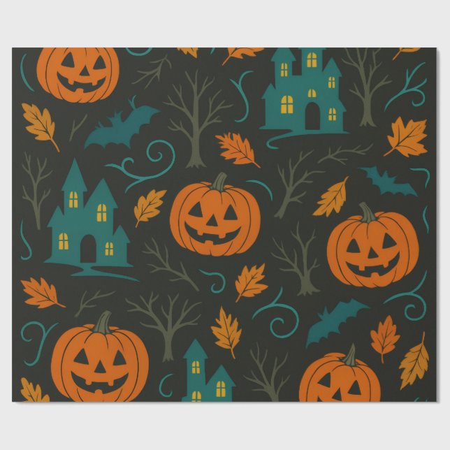 Pumpkin Haunt Mönster Presentpapper (Platt)