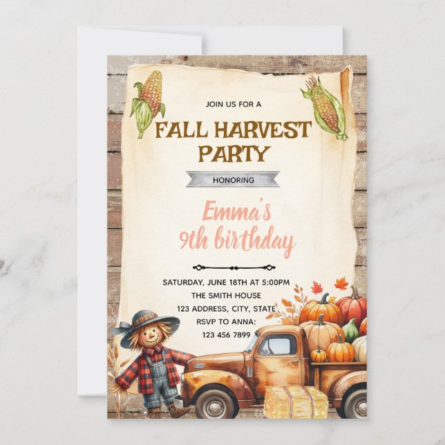 Pumpkin hayride party invitation inbjudningar (Framsida)