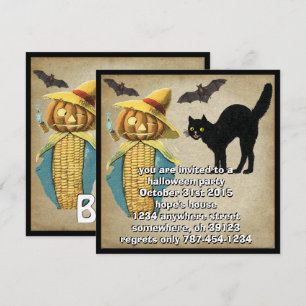 Pumpkin Head Black Cat Fladdermus Halloween fest I Inbjudningar