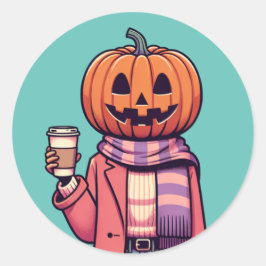 Pumpkin Head Coffee Fall Season Shirt Runt Klistermärke