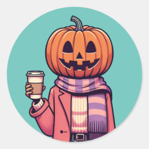 Pumpkin Head Coffee Fall Season Shirt Runt Klistermärke