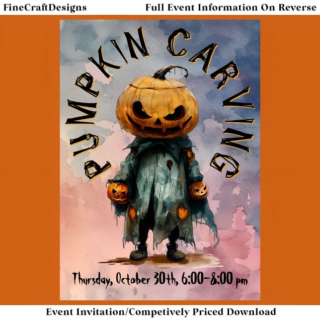 Pumpkin Head Fågelskrämma Spooky Carving Party Bl  Inbjudningar (Skapare uppladdad)