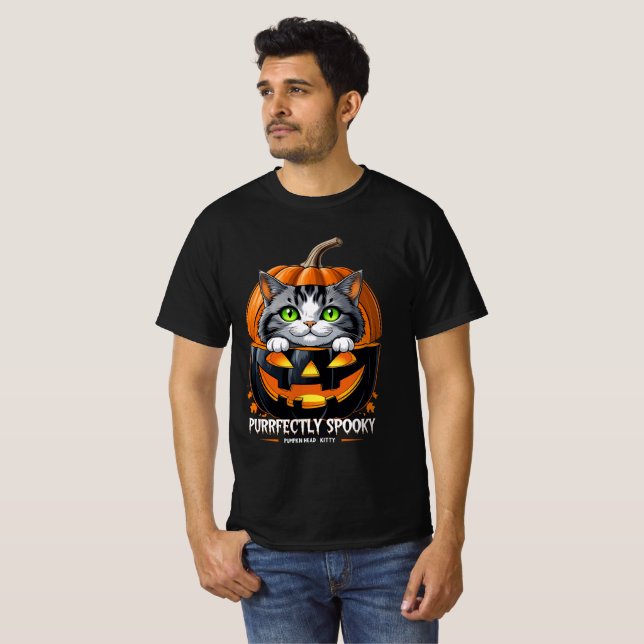 Pumpkin Head Kattunge Spooky Halloween på T Shirt (Hel framsida)