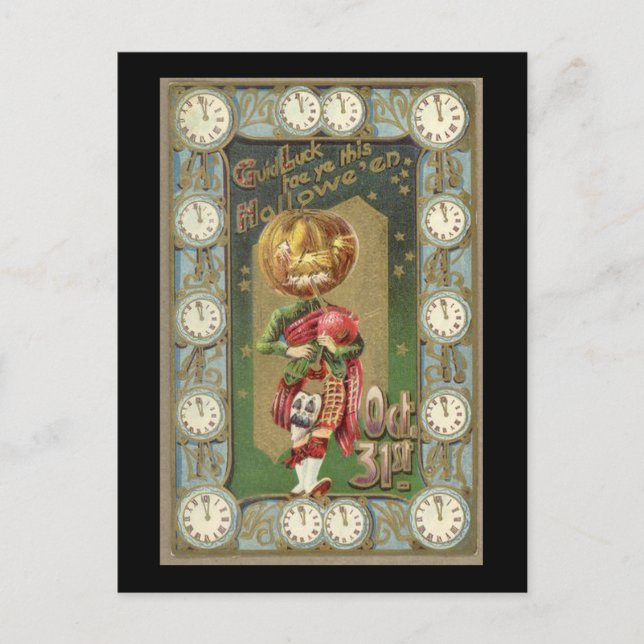 Pumpkin Head med Kilt Vintage Vykort (Framsida)