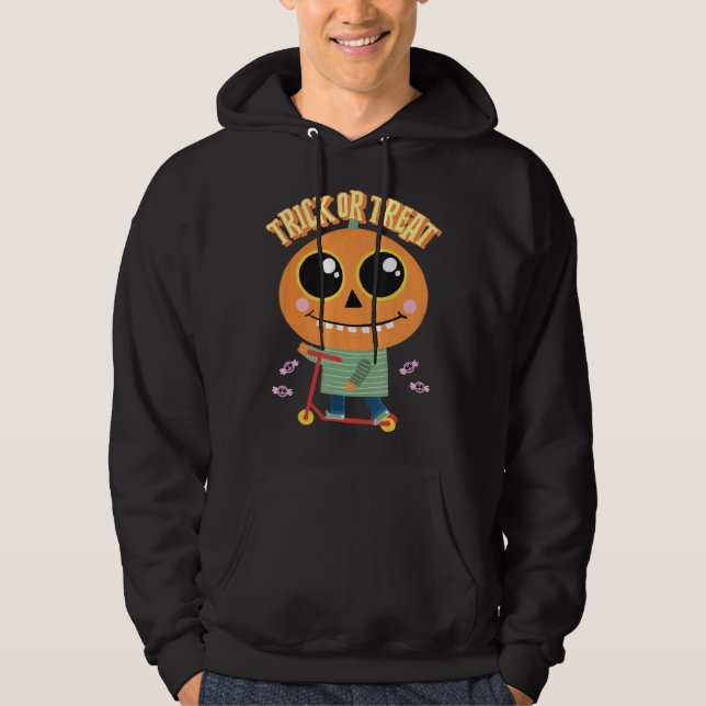 Pumpkin Head med Scooter Halloween Kids & Childre Hoodie (Framsida)