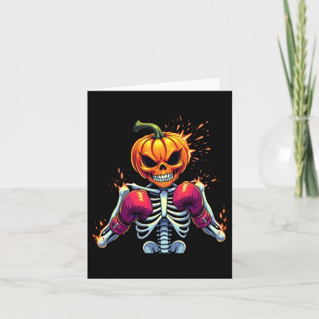 Pumpkin Head Skeleton Boxing Halloween Spoochy Fig Kort (Framsida)