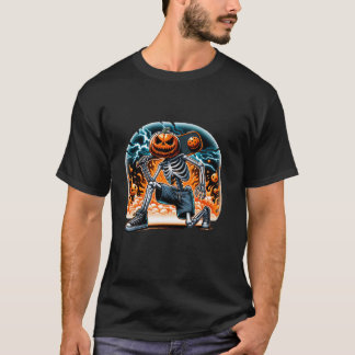 Pumpkin Head Skeleton Pickleball Halloween Spooky T Shirt
