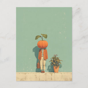 Pumpkin Head Surreal Porträtt Vykort