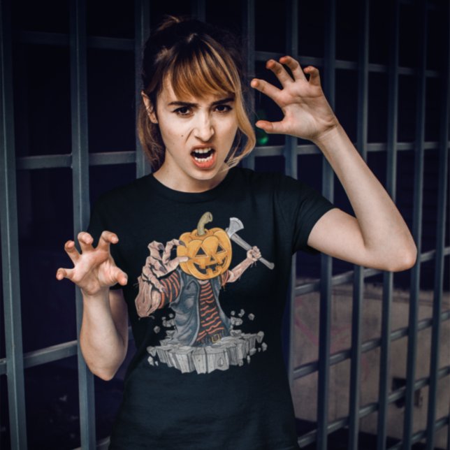 Pumpkin Head Zombie Killer Halloween T-Shirt (Skapare uppladdad)