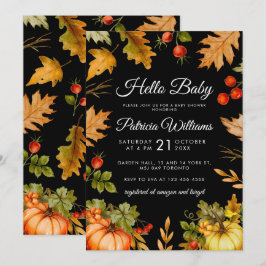 Pumpkin Hej Baby Foliage Autumn Shower Inbjudningar