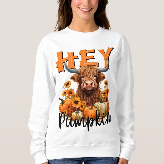 Pumpkin Highland Cow Fall Harvest T Shirt (Framsida)