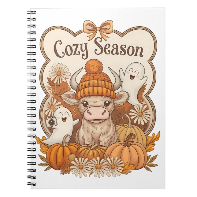 Pumpkin-Highland Cow Ghost Halloween Anteckningsbok (Framsidan)