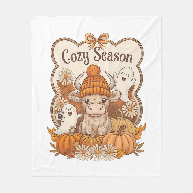 Pumpkin-Highland Cow Ghost Halloween Fleecefilt (Framsidan)