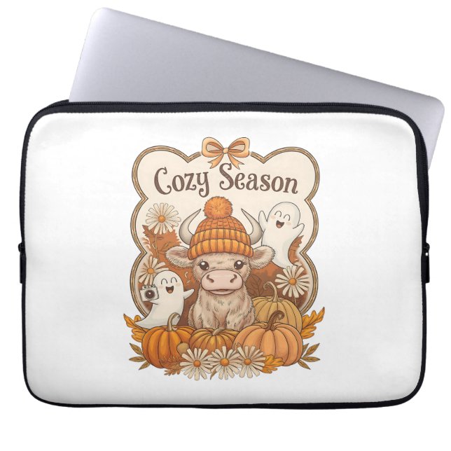 Pumpkin-Highland Cow Ghost Halloween Laptop Fodral (Framsidan)