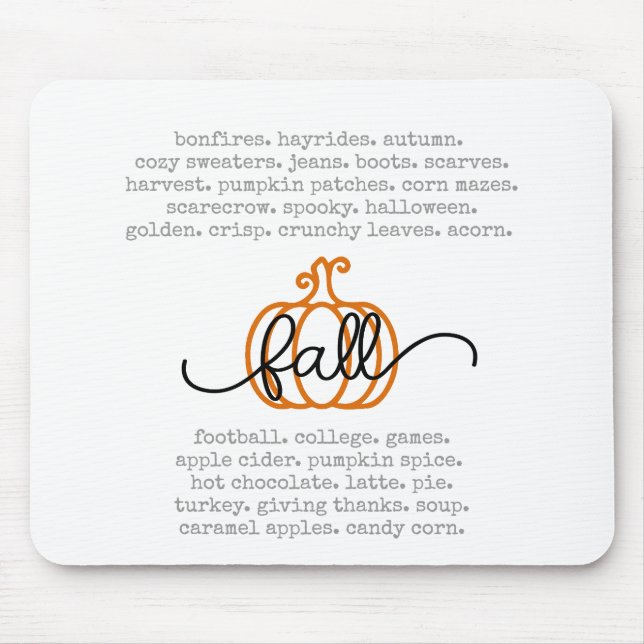 Pumpkin Höger för Cute Hej Fall Definition Ord Musmatta (Framsidan)