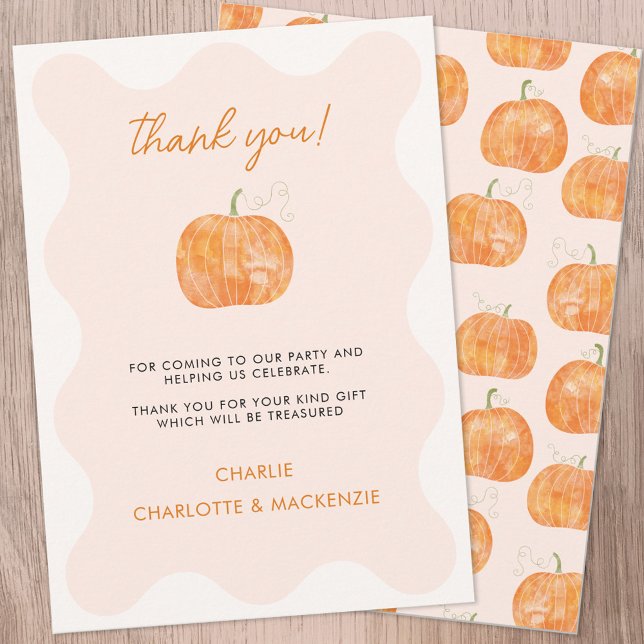 Pumpkin Höger tack för ditt kort (Cute pumpkin personalized autumn fall themed thank you card)