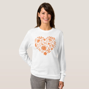 Pumpkin Höst löv Blommigt Heart Höst T Shirt