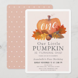 Pumpkin Höst löv Rosa Girl 1:a födelsedagen Inbjudningar