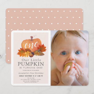Pumpkin Höst löv Rosa Girl Photo 1st Birthday Inbjudningar