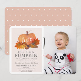 Pumpkin Höst löv Rosa Girl Photo 2nd Birthday Inbjudningar