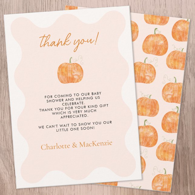 Pumpkin Höstfack för barn - tack för ditt kort (Pumpkin autumn fall baby shower personalized thank you card)