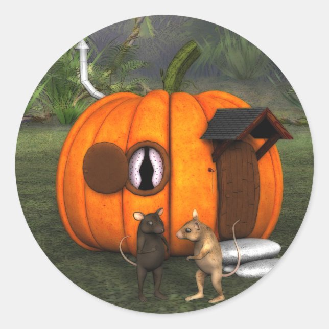 Pumpkin House Mouse Sticker Runt Klistermärke (Framsida)