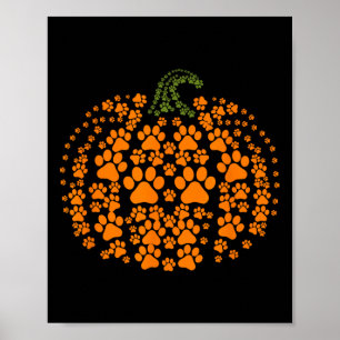 Pumpkin Hund Cat Paw Print Halloween-Djurälskare Poster