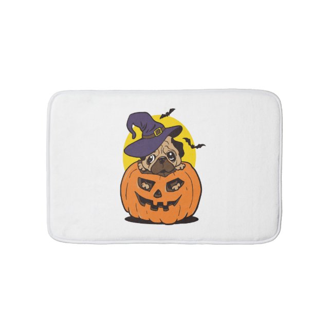 Pumpkin Hund Halloween, Funny Halloween Hund Badrumsmatta (Framsidan)