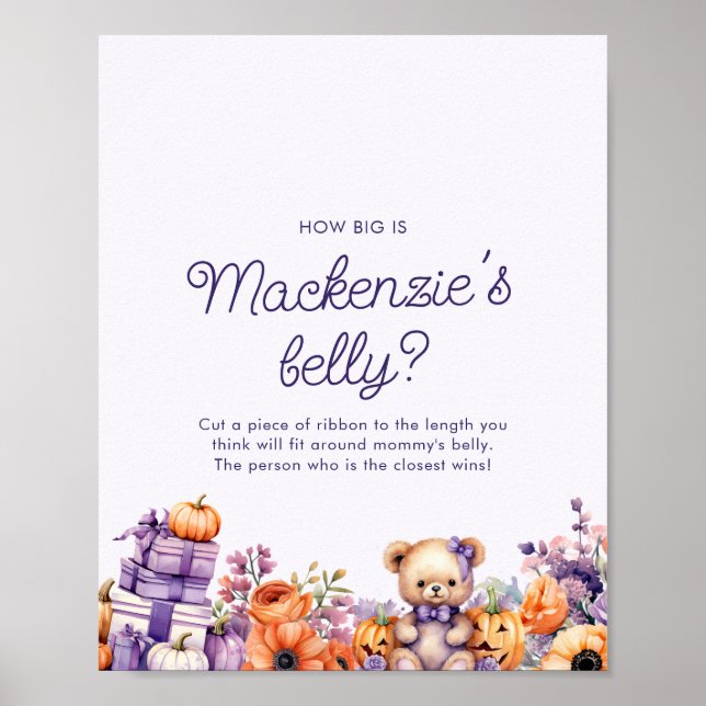 Pumpkin Hur stor är Mamma Belly Baby Shower Sign Poster (Framsidan)