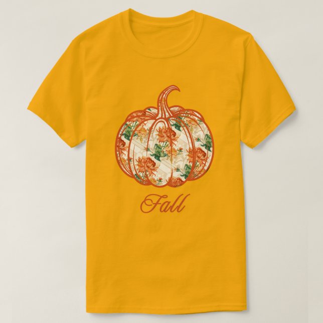 Pumpkin i Chrysanthemum Mönster T Shirt (Design framsida)