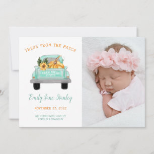 Pumpkin i den gamla gården Lastbil Fall Photo Baby Meddelande