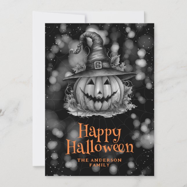 Pumpkin i ett Hat-taloky Halloween-kort Julkort (Framsida)