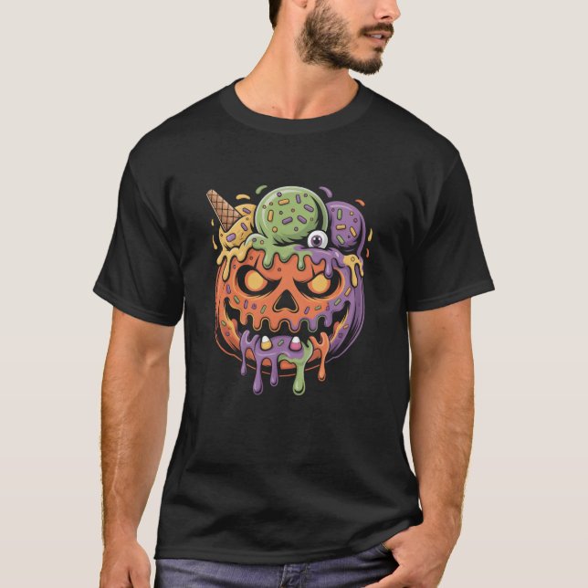 Pumpkin Ice Cream Monster Halloween Women Manar T Shirt (Framsida)