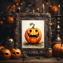 Pumpkin Illustration för lekfull vattenfärg Poster