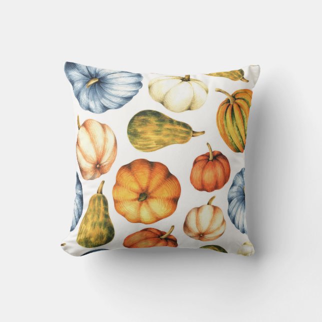 Pumpkin Illustration: Sömlös vattenfärg Mönster Kudde (Framsida)