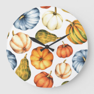 Pumpkin Illustration: Sömlös vattenfärg Mönster Stor Klocka