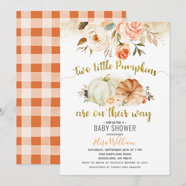 Pumpkin-inbjudan för Blommigtar för höstkoraller Inbjudningar (Fram/baksida)