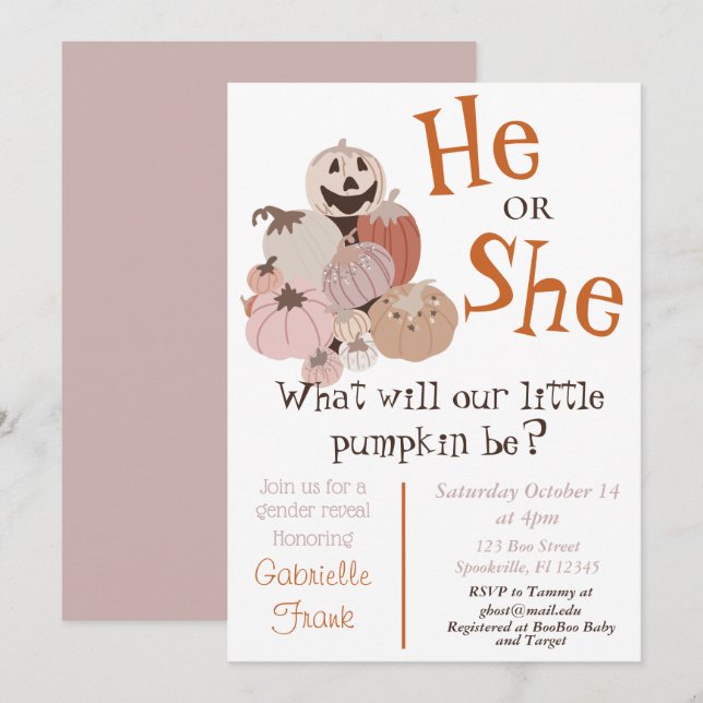 Pumpkin-inbjudan för Gender-visning misslyckas Inbjudningar (Fram/baksida)