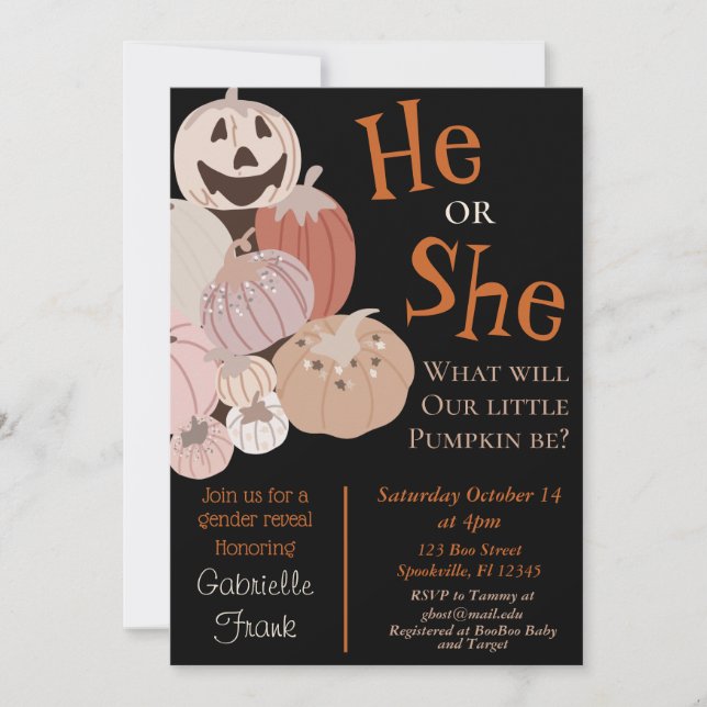 Pumpkin-inbjudan för Gender-visning misslyckas Inbjudningar (Framsida)