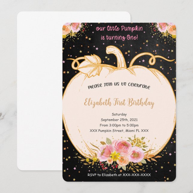Pumpkin-inbjudan på födelsedagen inbjudningar (Fram/baksida)