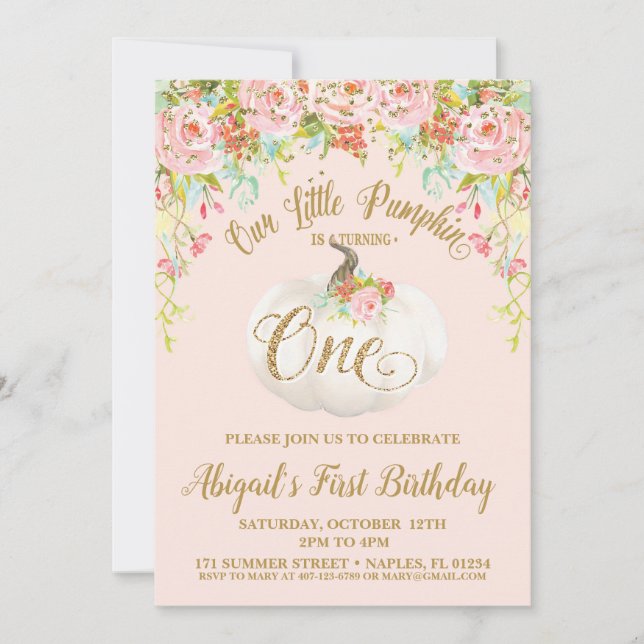 Pumpkin Inbjudan, Pumpkin Första födelsedagen Inbjudningar (Framsida)