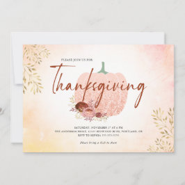 Pumpkin-inbjudan till thanksgiving Ro Guld Glitter Inbjudningar