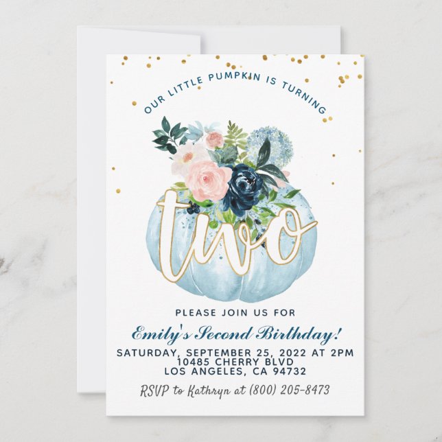 Pumpkin inbjuden till andra födelsedagen inbjudningar (Framsida)